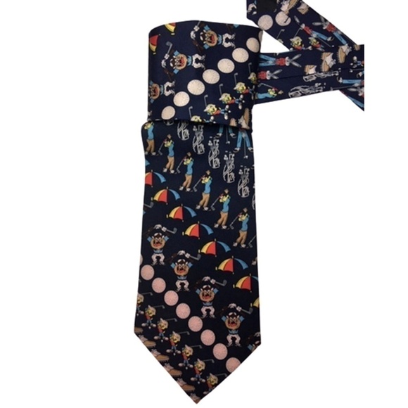 LOONIE Tunes Necktie Tie Bugs Bunny Goofy Tasmanian Devil 100% Silk Golf Motif - Picture 2 of 9